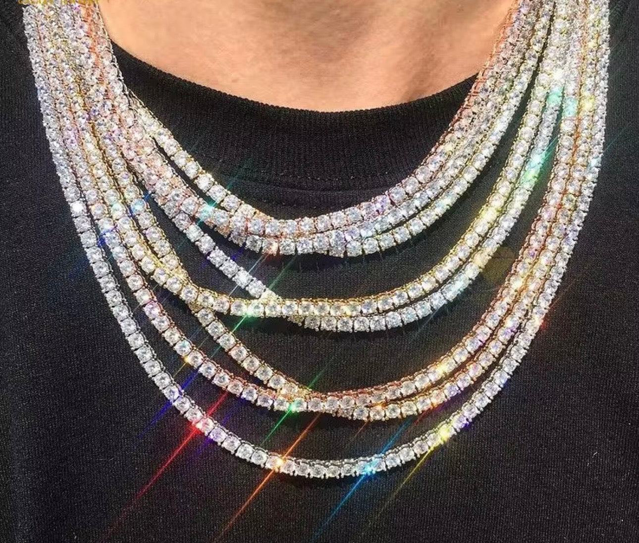 925 Silver Gold Plated Moissanite Tennis Chains & Bracelets