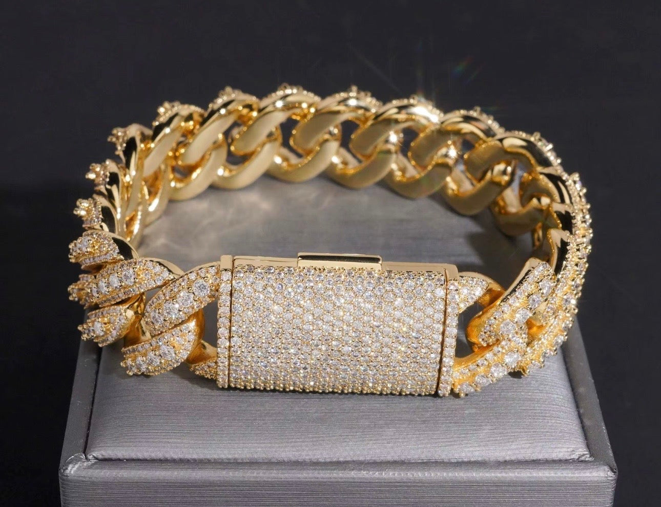 925 Silver Gold Plated Moissanite Cuban Bracelets